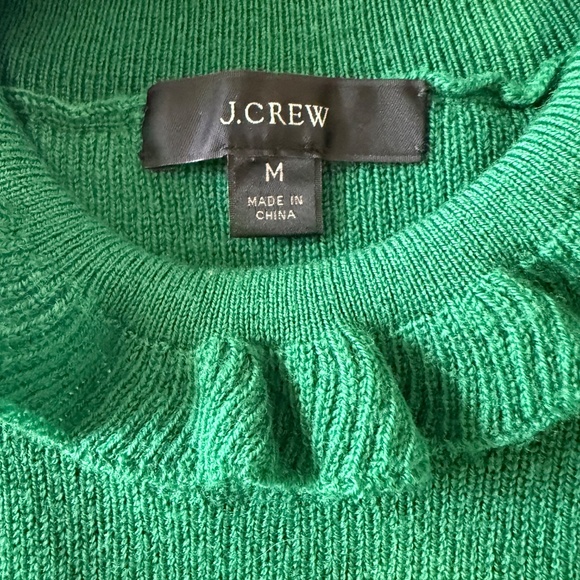 J Crew Women’s Merino Wool Ruffle Neck Green Sweater Size M - Picture 6 of 7